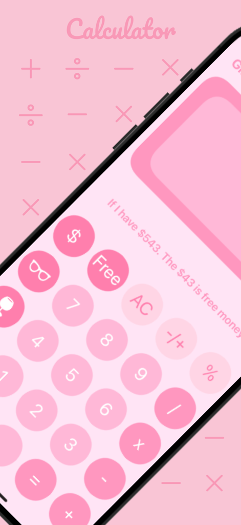 Girl Math Calculator - Pink interface of the Girl Math Calculator app displaying humorous spending logic and a Free button