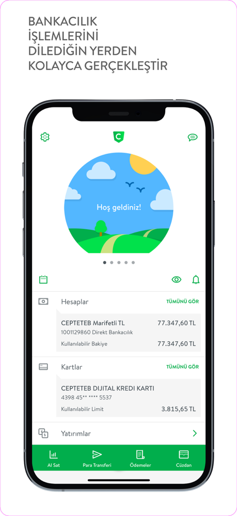 CEPTETEB - CEPTETEB-Mobil-Banking-App-Dashboard-Oberfläche mit Kontoständen und Kreditkarteninformationen