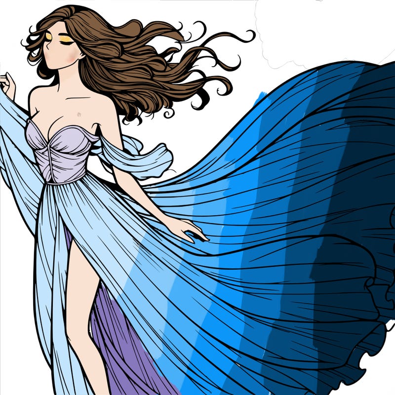 realistic woman in dress flowing the the wind