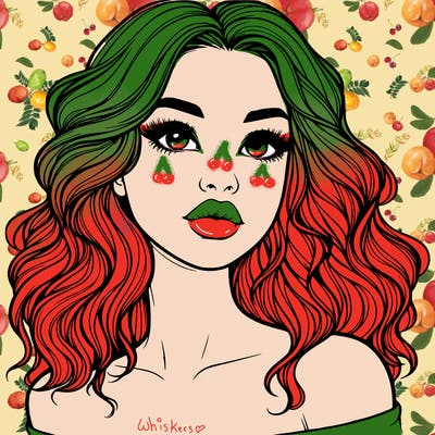 realistic girl with wavy hair and lips