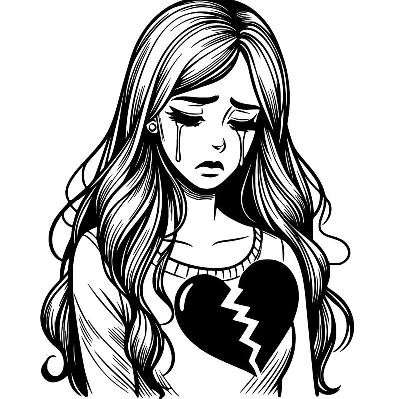 sad woman realistic with broken heart