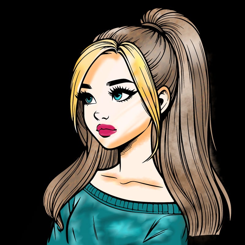 realistic girl with a high ponytail