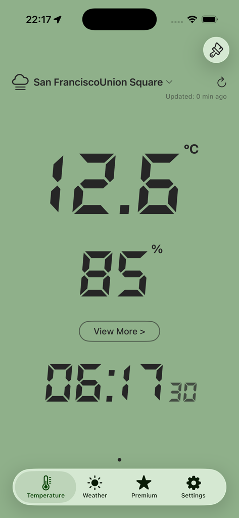 Thermometer - Digital Meter - Thermometer app interface showing temperature and humidity in a classic LCD segment display style