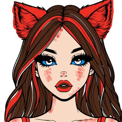 realistic girl with fox ears and realistic lips