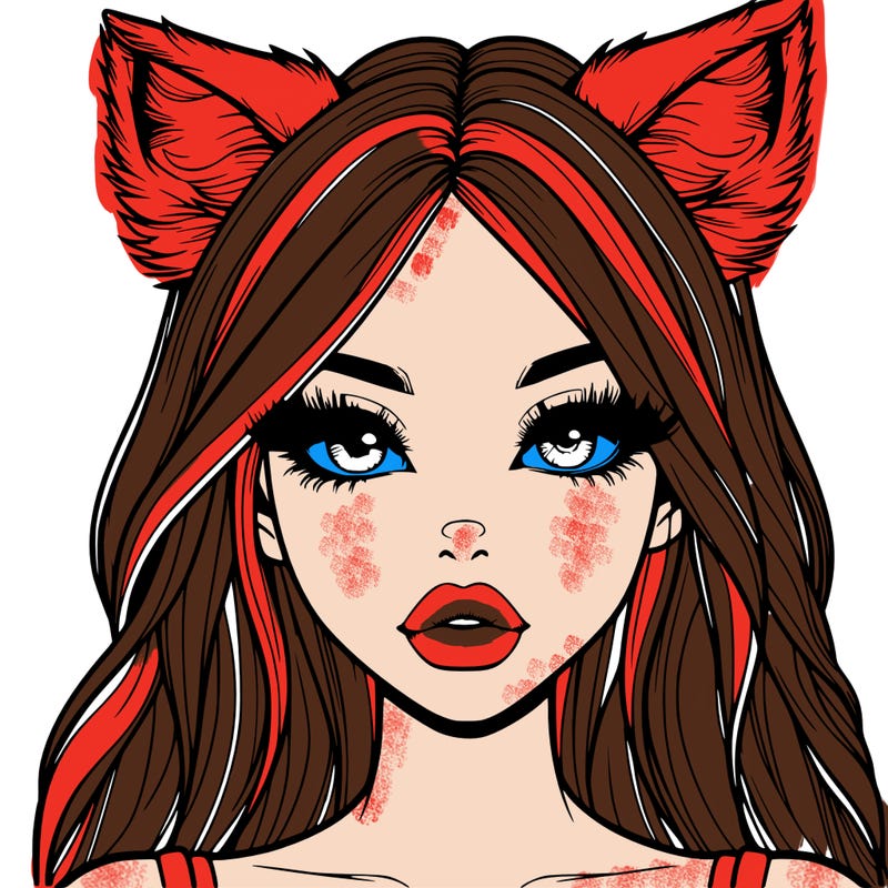 realistic girl with fox ears and realistic lips