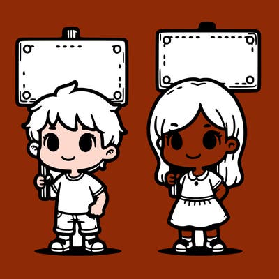 girl and boy holding signs