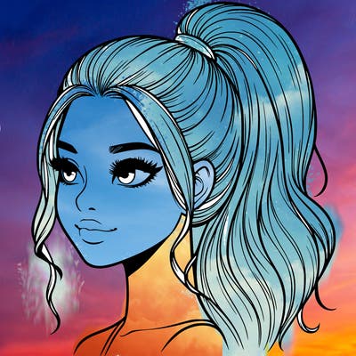 realistic girl with a high ponytail