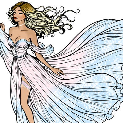 realistic woman in dress flowing the the wind