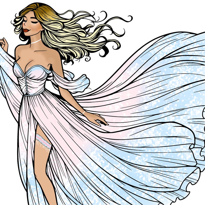 realistic woman in dress flowing the the wind