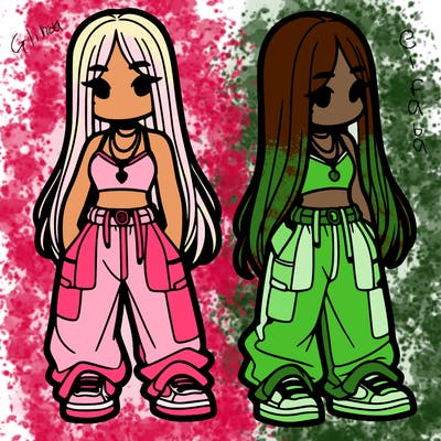 girl in baggy pants crop top and long hair