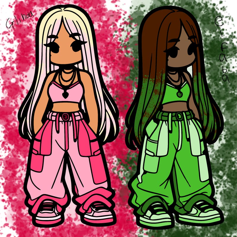 girl in baggy pants crop top and long hair