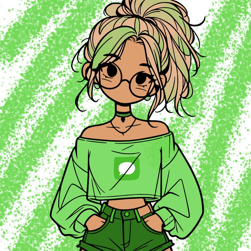 girl with a messy ponytail glasses a baggy crop top and jean shorts