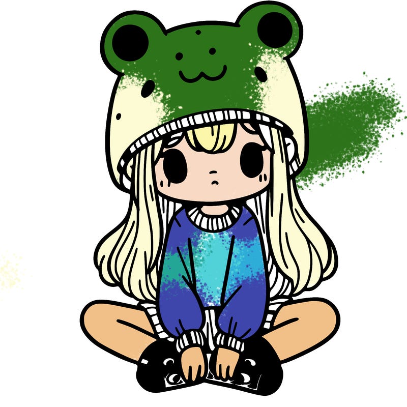 a girl wearing a frog hat and some frog socks