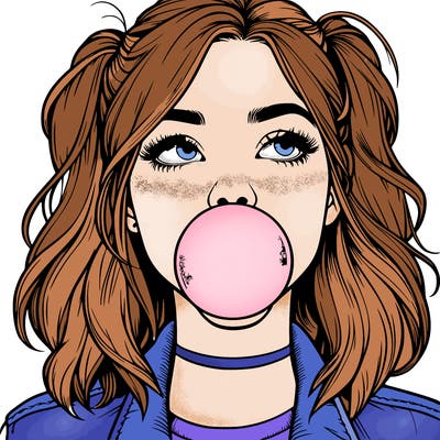 realististic girl blowing bubble -gum