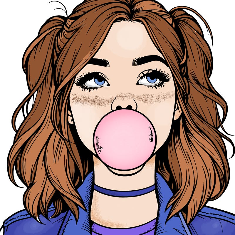 realististic girl blowing bubble -gum