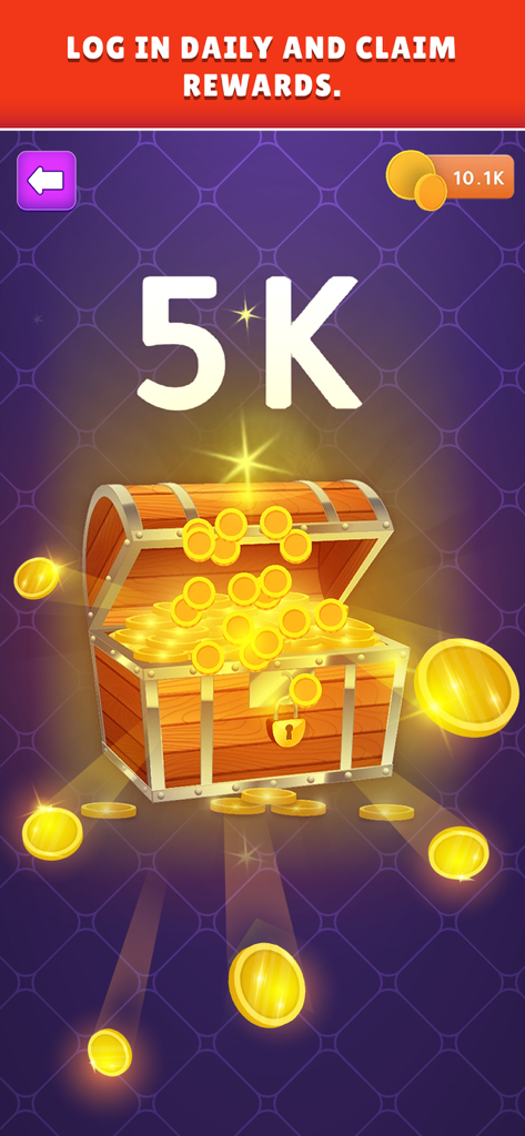 Tarneeb Online - Tarneeb Online game screenshot showing daily login rewards with a treasure chest of gold coins