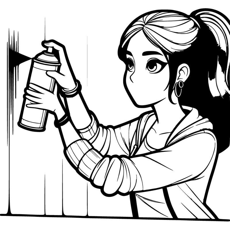 realistic teen girl spray painting a wall