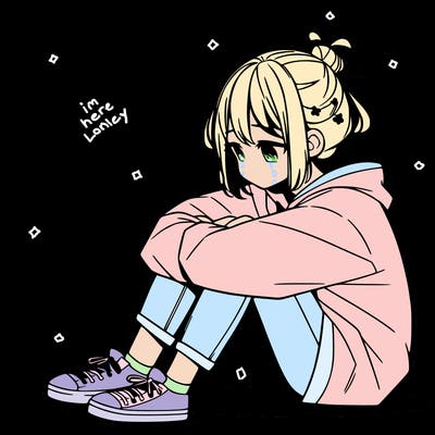 sad anime girl sitting alone