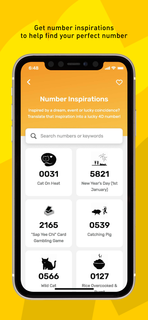 L'application MyMagnum 4D propose un écran « Inspirations numériques » affichant des numéros porte-bonheur basés sur les rêves et les événements quotidiens.