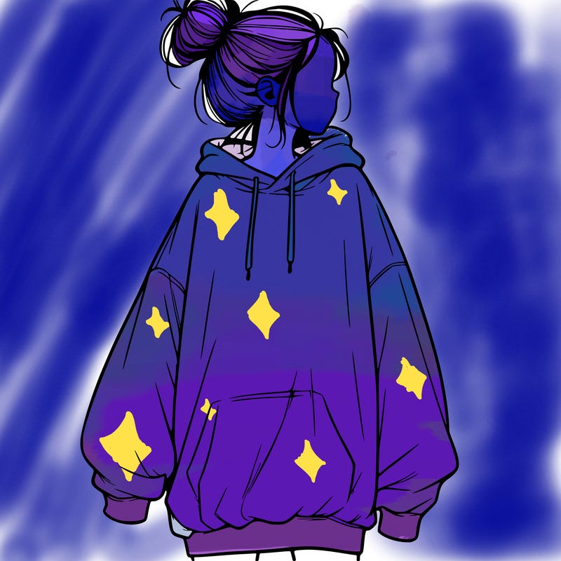 realistic girl with a oversized sweatshirt on and a bun