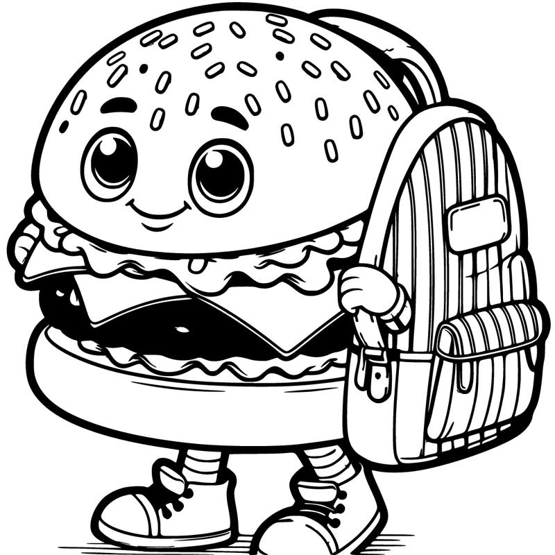 burger carrying a backpack, ready for school