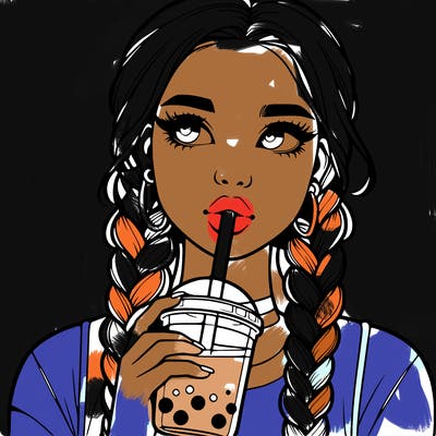 realistic girl with braided hair drinking boba