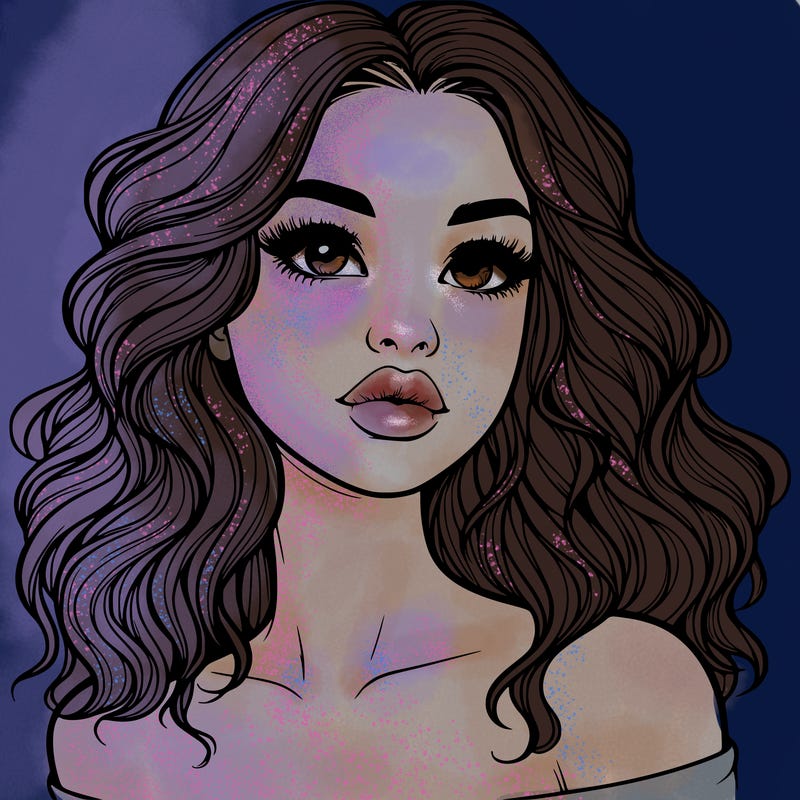 realistic girl with wavy hair and lips