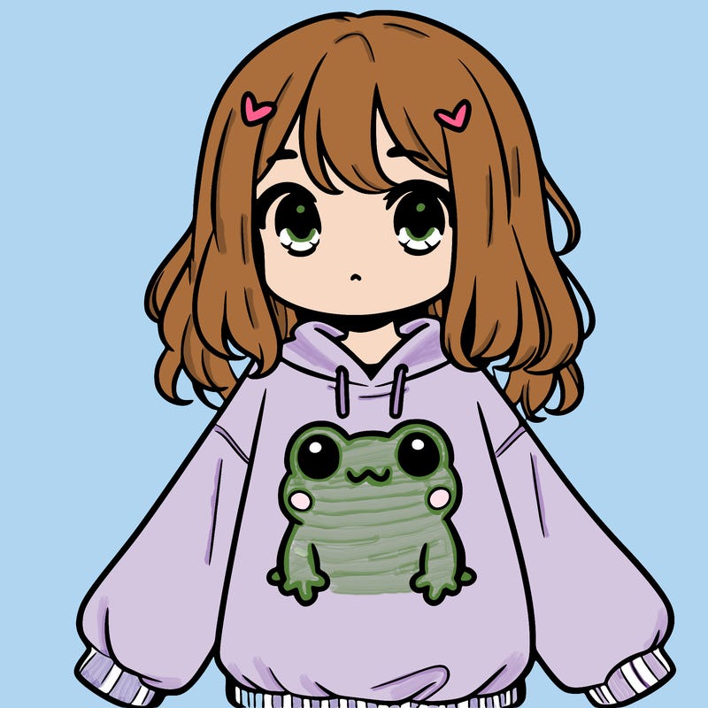 girl wearing frogging sweatshirt