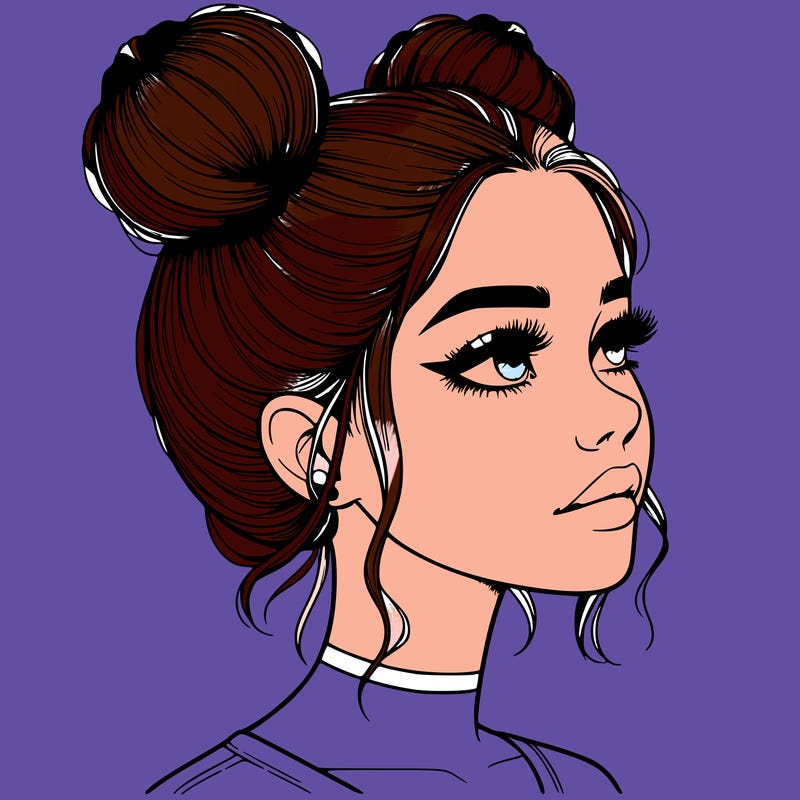 realistic girl with buns on the top of her head