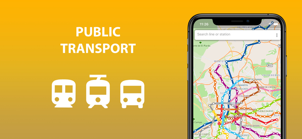 Interfaz de la aplicación de transporte público de Múnich que muestra un mapa detallado de la red de tránsito con líneas de metro, tranvía y autobús en un teléfono inteligente.