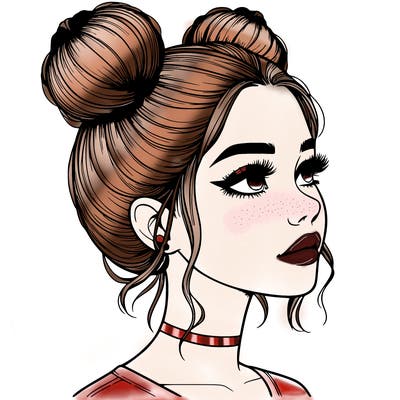 realistic girl with buns on the top of her head