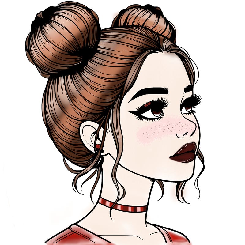 realistic girl with buns on the top of her head