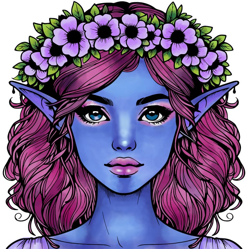 realistic female elf with flower crown