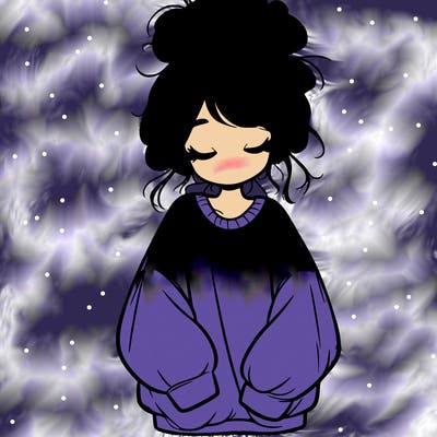 girl with baggy sweatshirt and messy bun