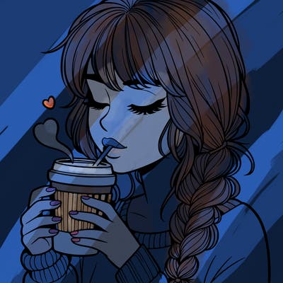 realistic girl drinking coffee