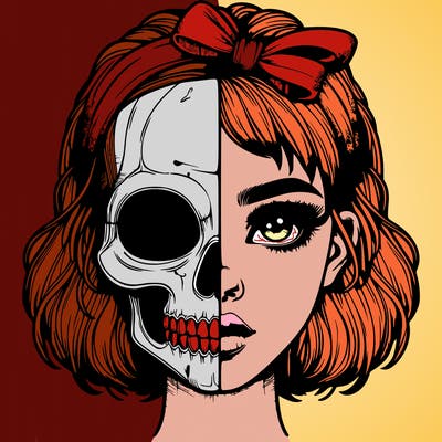 realistic girl with half skull mask