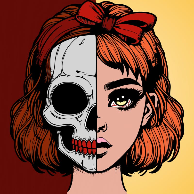 realistic girl with half skull mask