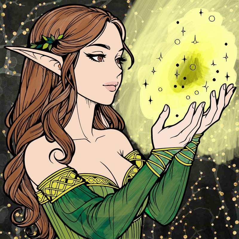 realistic elf girl doing magic