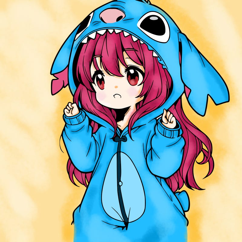 anime girl in a stitch onsie