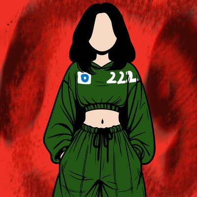 realistic girl faceless with baggy pants and a crop top