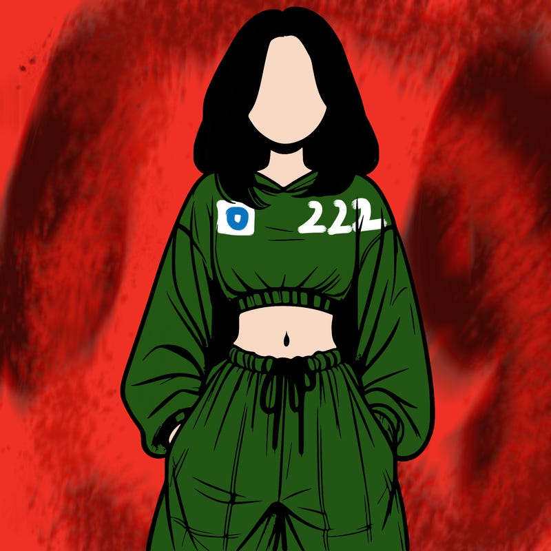 realistic girl faceless with baggy pants and a crop top