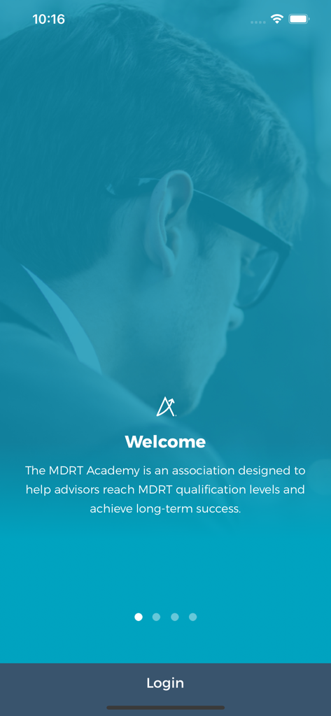 The MDRT Academy - The MDRT Academy app welcome screen explaining its purpose for financial advisors