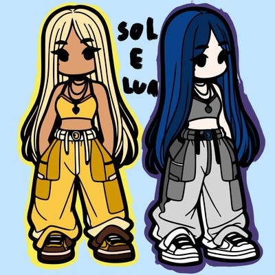 girl in baggy pants crop top and long hair