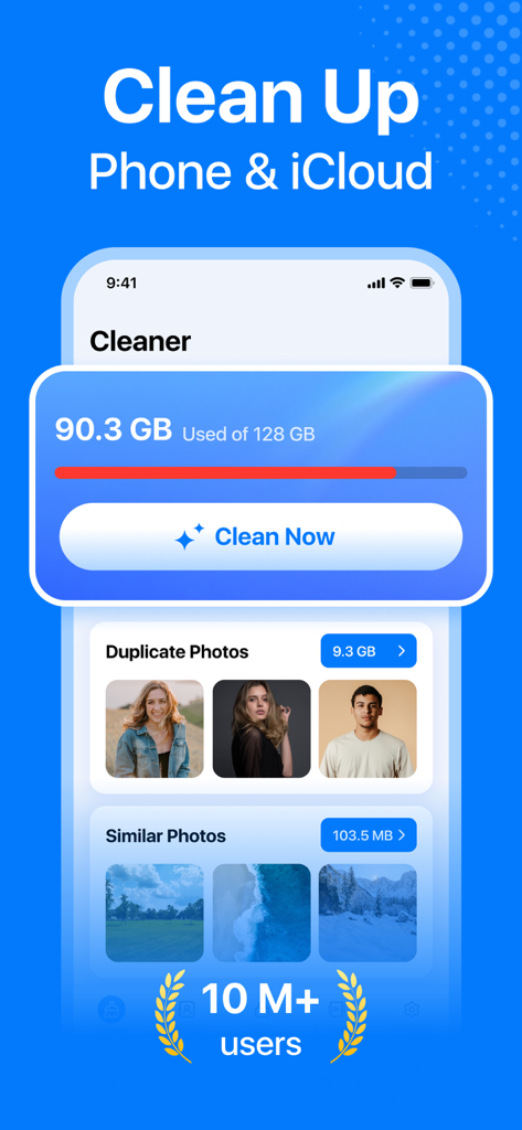 Cleaner: Phone Cleaning App - Cleaner app interface showing storage analysis and options to remove duplicate and similar photos