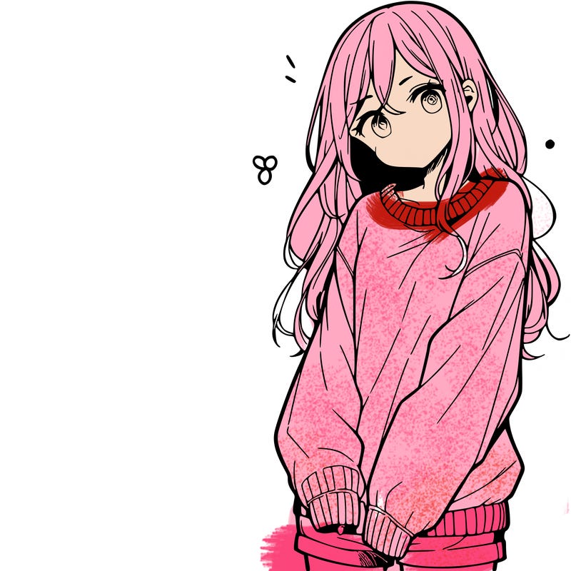 manga teen girl  in a sweater and baggy pants