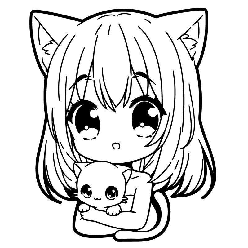 a anime girl holding a kitten 😸