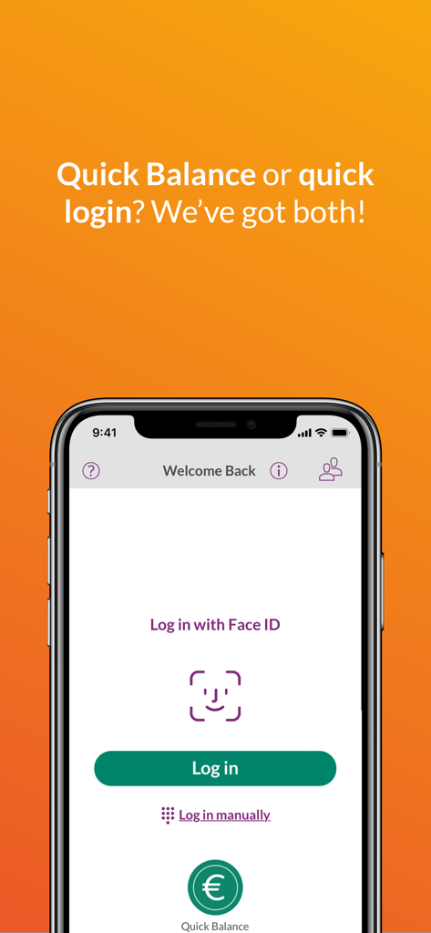AIB Mobile - AIB Mobile banking app login screen featuring Face ID authentication and a quick balance option