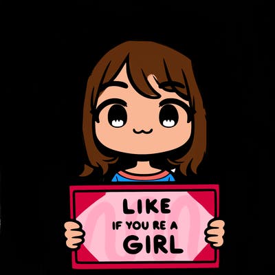 a cute girl holding a sign that says like if you’re a girl