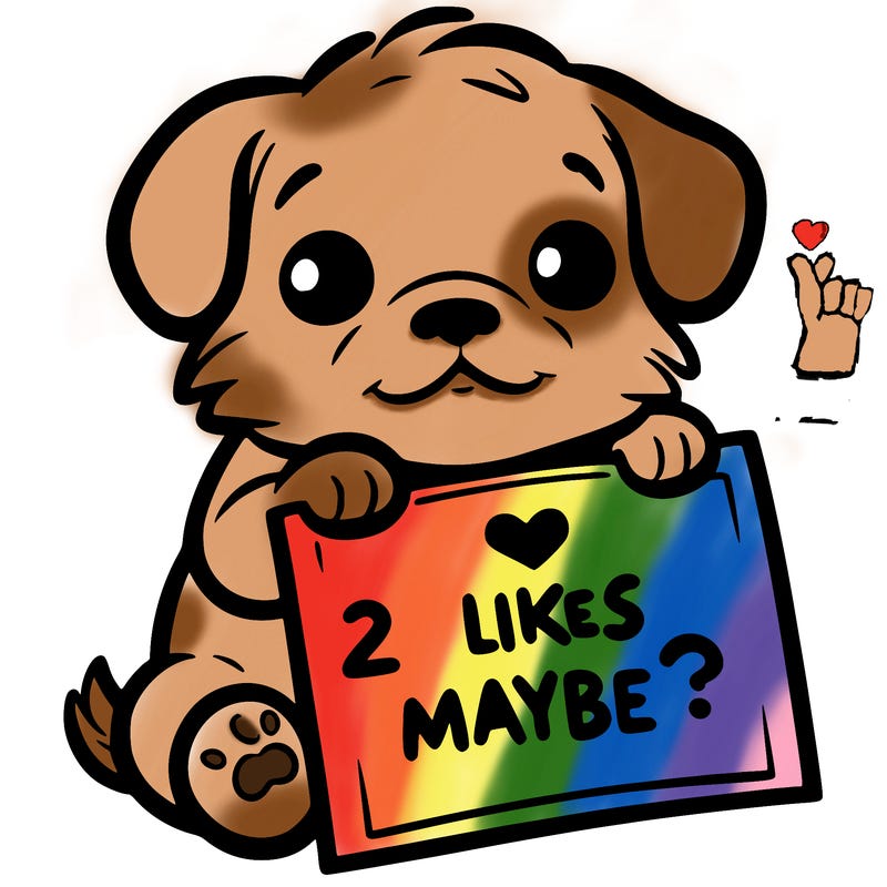 a puppy holding a sign that says 2 likes maybe?