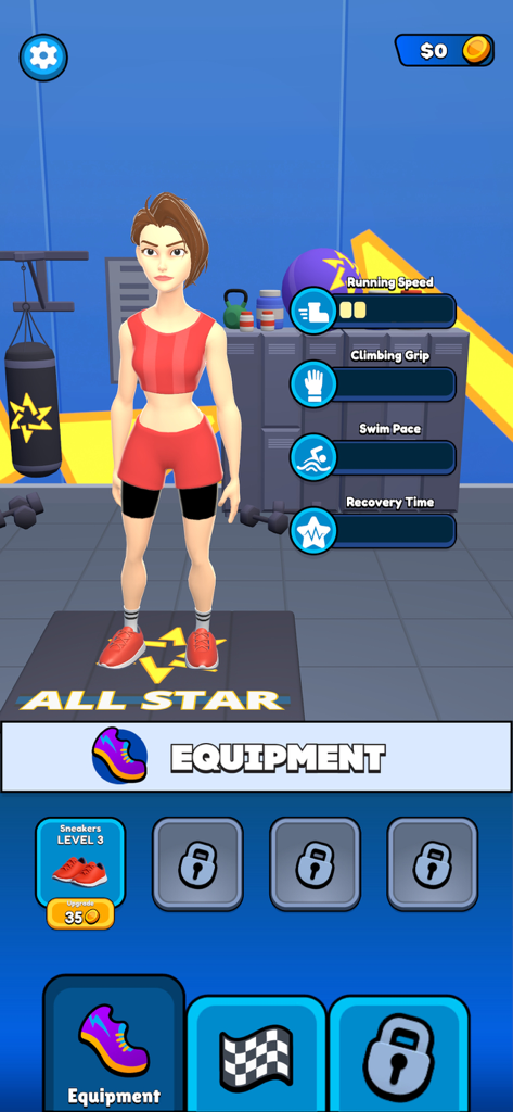 All Stars Challenge - Tela de personalização de avatar e equipamento em All Stars Challenge